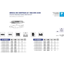 Broca de centrar DIN-333B HSS 60º