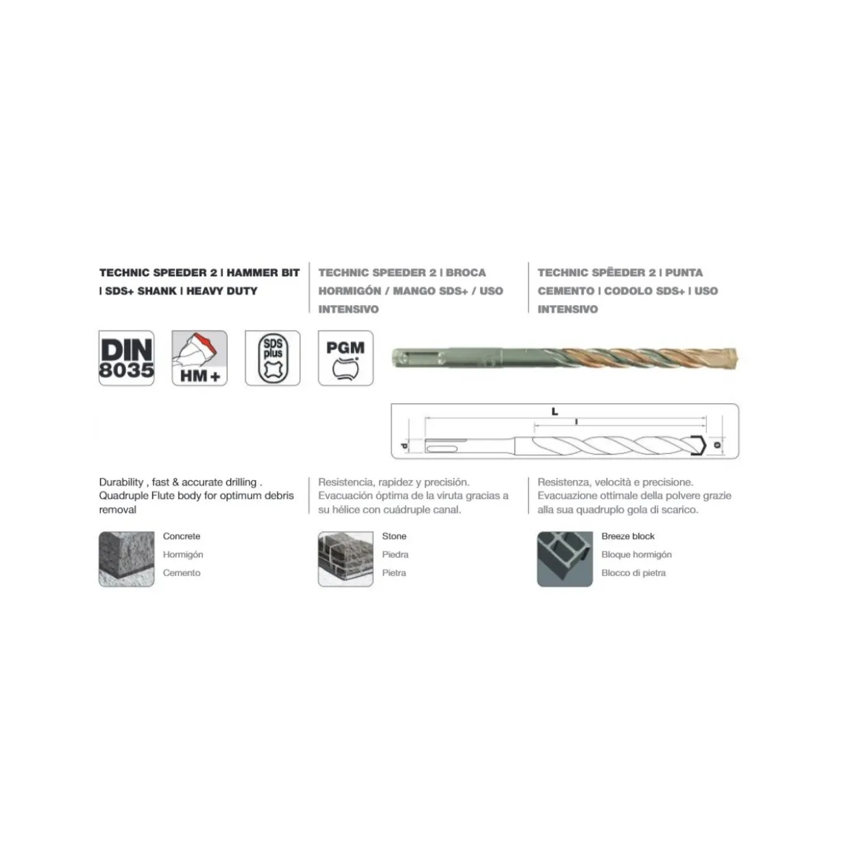 Broca DIN-8035 metal duro SDS+ construcción