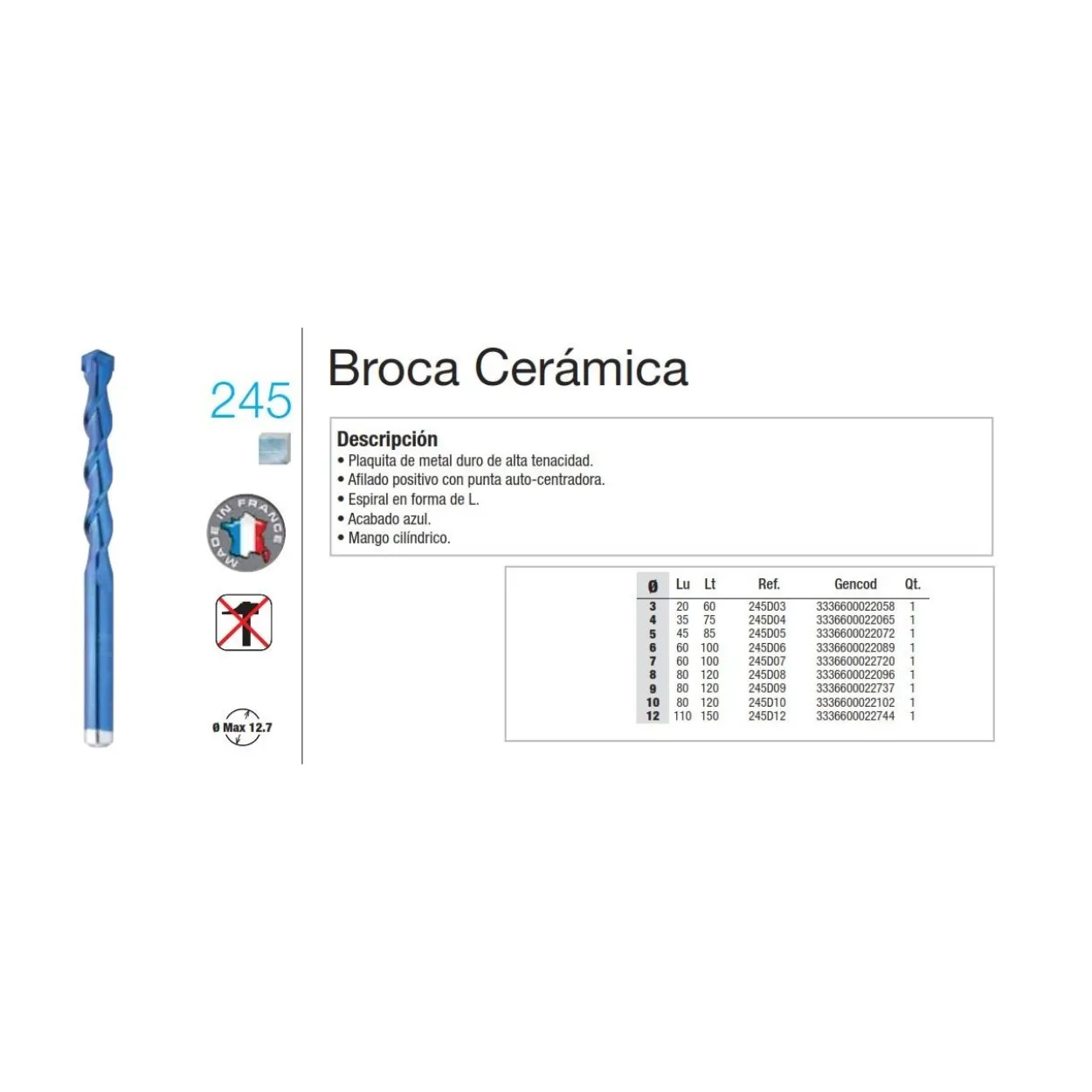Broca metal duro Diager cerámica