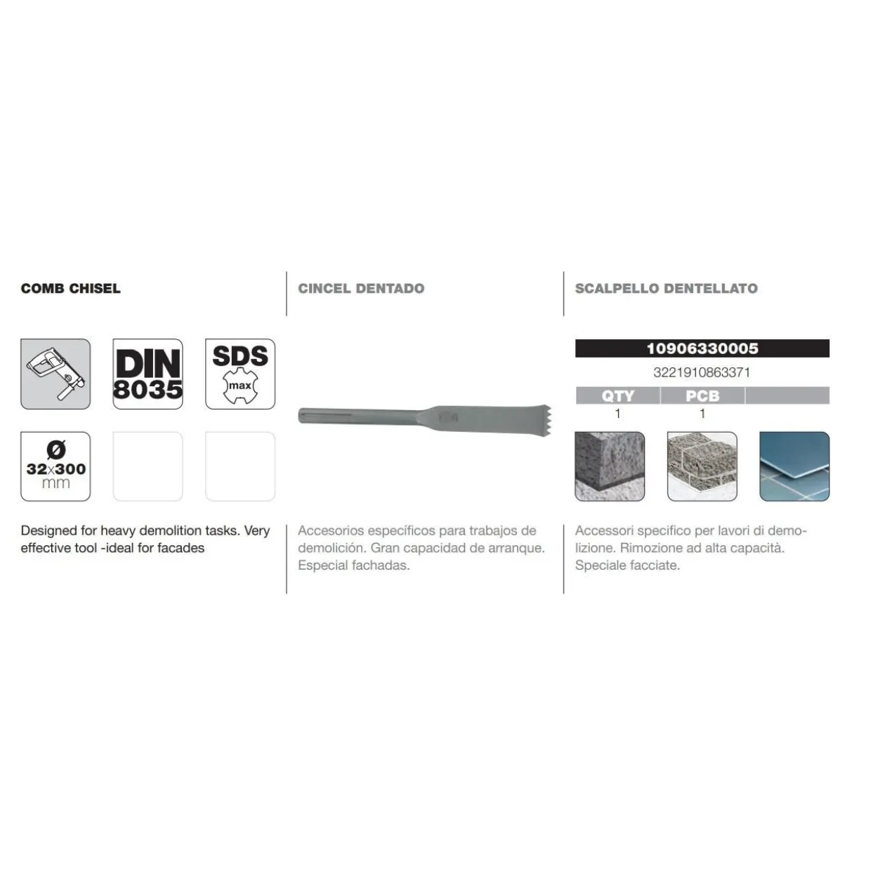 Cincel DIN-8035 SDS-Max dentado Tivoly