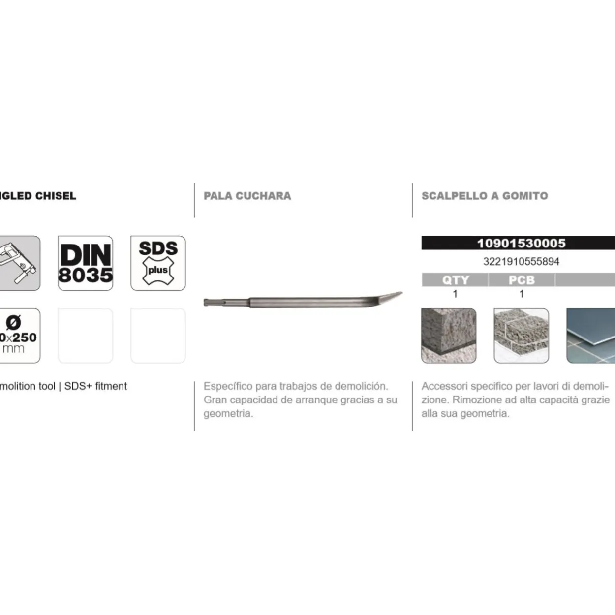 Cincel DIN-8035 SDS+ pala cuchara Tivoly