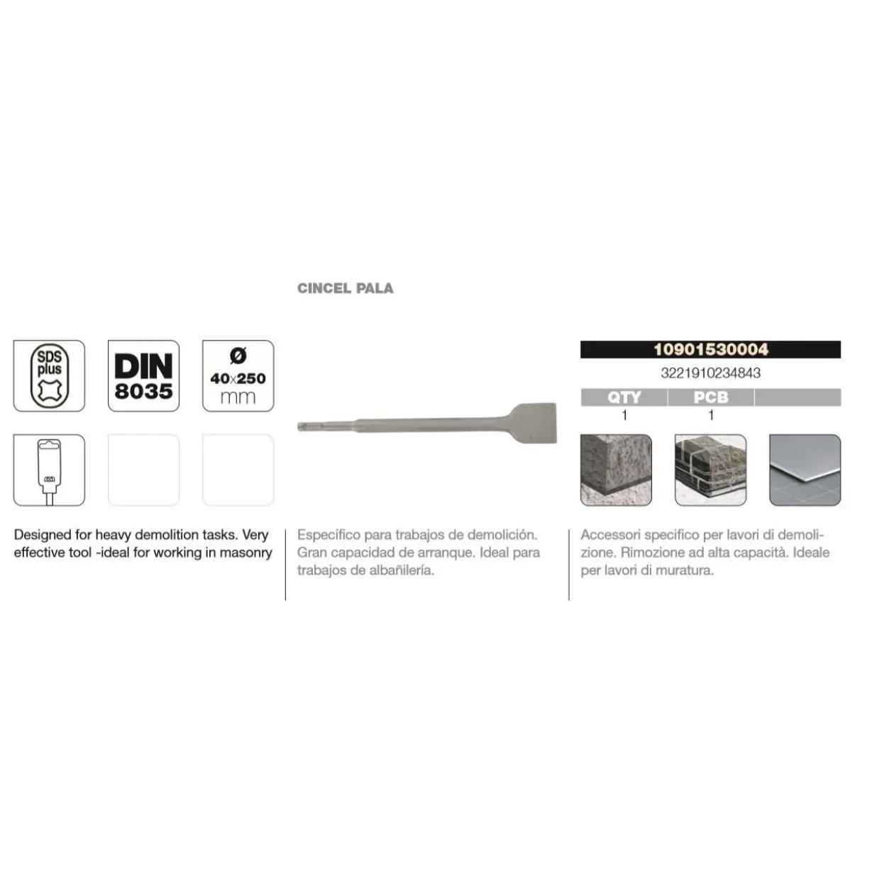 Cincel DIN-8035 SDS+ tipo pala ancha Tivoly