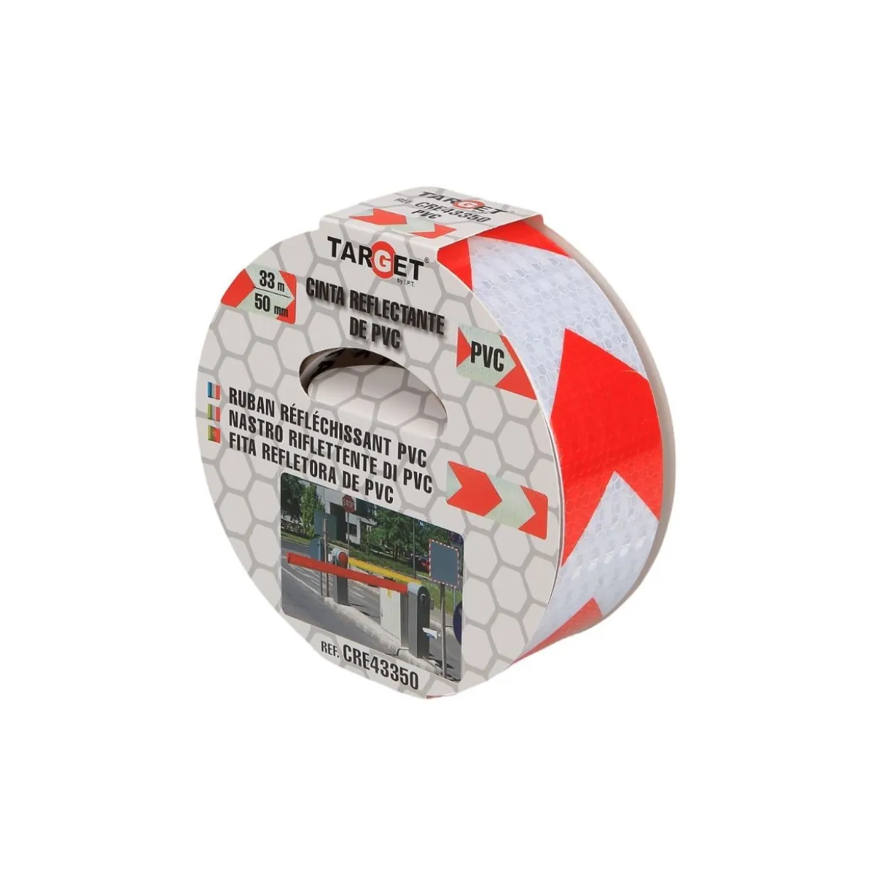 Cinta adhesiva reflectante PVC flechas blanca-roja