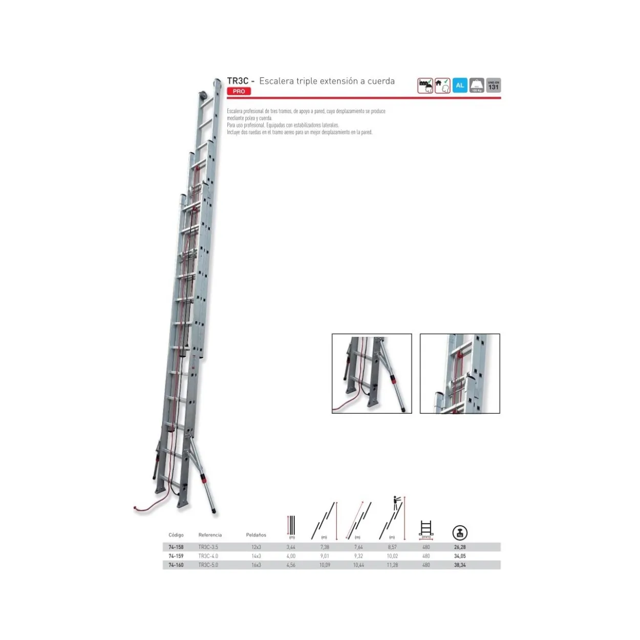 Escalera triple extensión a cuerda TR3C Scal