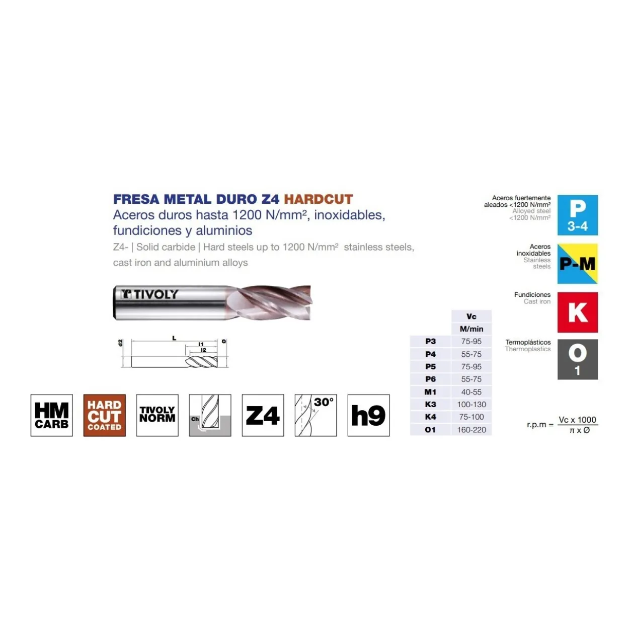 Fresa metal duro acabado HM HARDCUT Z4