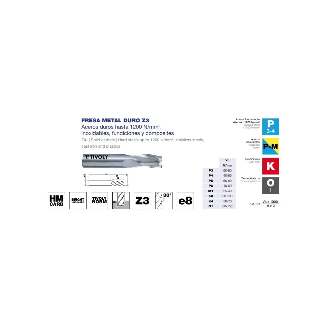 Fresa metal duro HM Z3 ranurado