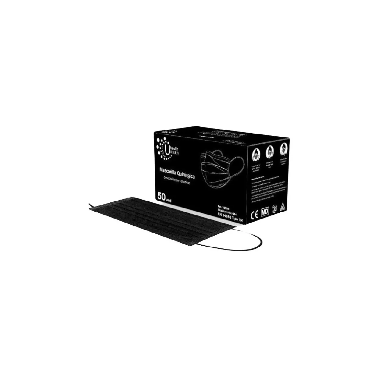 Mascarilla quirúrgica negra IIR (Caja 50 unidades)