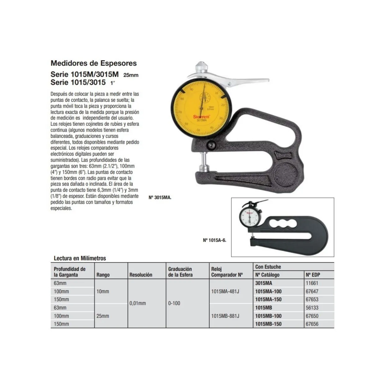 Medidor de espesor Starrett serie 3015