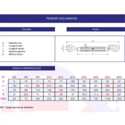 Tensor DIN-1480 ojo-gancho cincado
