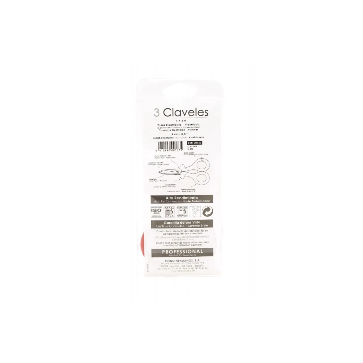 Tijera 3Claveles electricista 1000V profesional