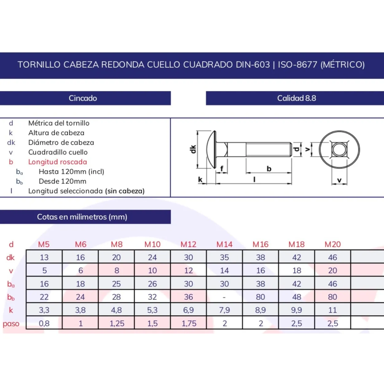 Tornillo DIN-603 8.8 cincado