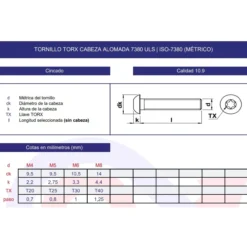 Tornillo TORX ISO-7380 10.9 cincado