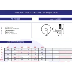 Tuerca moleteada DIN-466 inoxidable A1